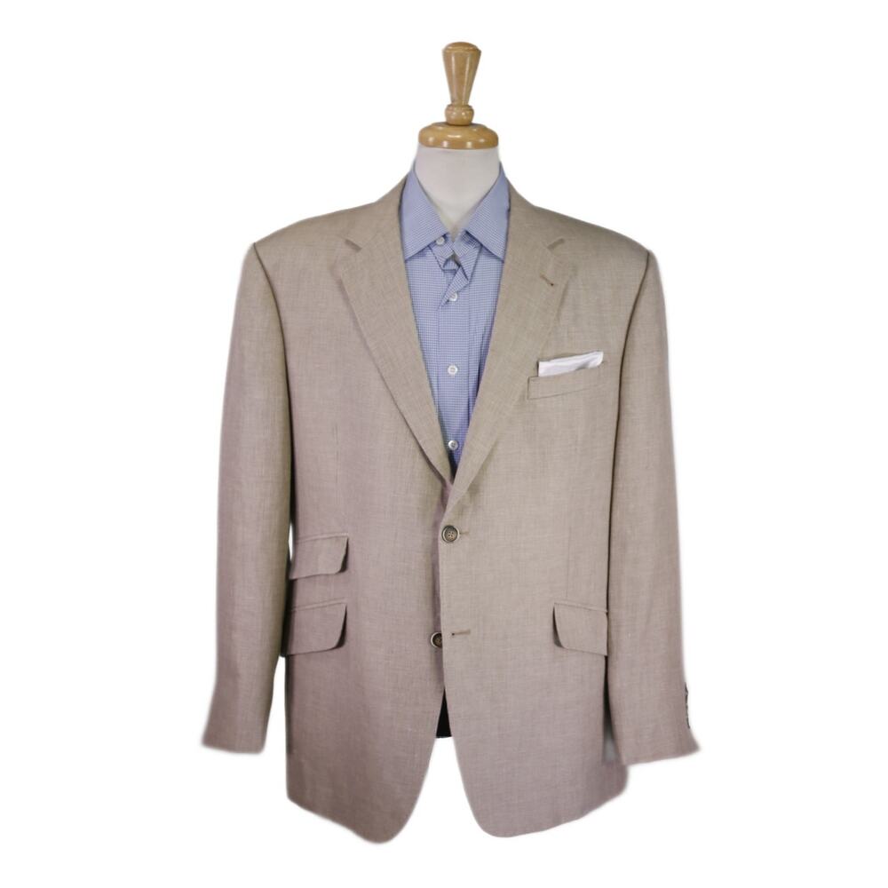 Custom Tailored Gold Beige Woven Linen 2-Btn Sportcoat Blazer 44R
